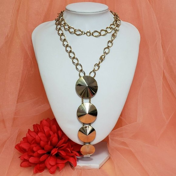 Vintage Signed Hobe Gold tone Pendant Necklace 30" Long Chain Cone Pendant - Picture 7 of 12